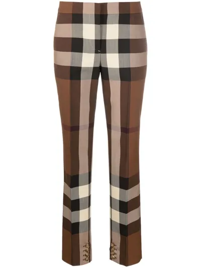 Burberry Aimie Check Button-hem Straight-leg Trousers In Brown