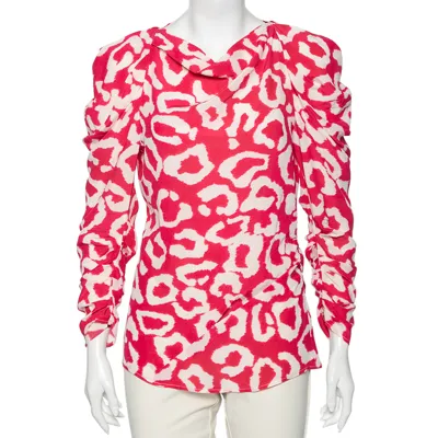 Pre-owned Isabel Marant Fuchsia Printed Crepe De Chine Draped Claire Blouse M In Pink