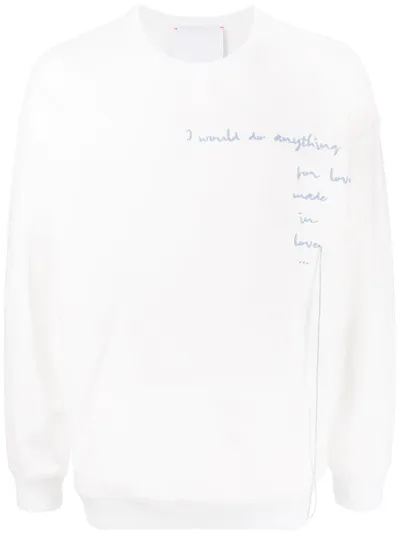 Ports V Slogan-print Crew Neck Sweatshirt In White