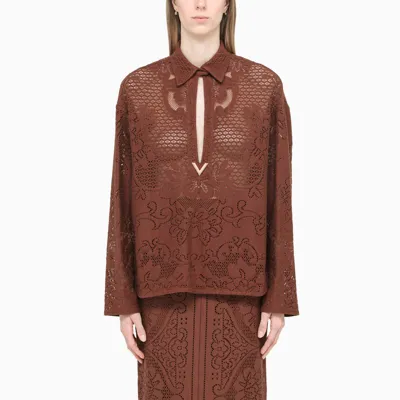 Valentino Brown Lace Vlogo Shirt