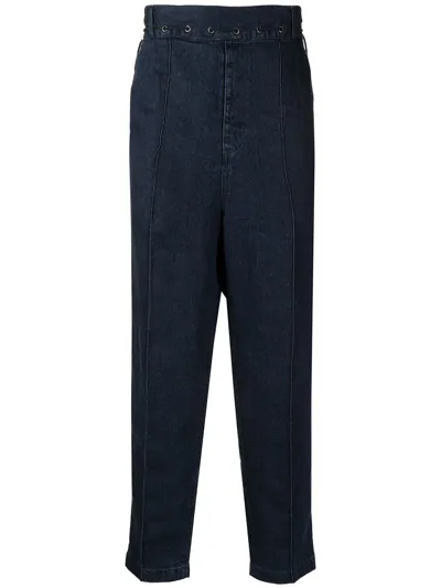 Rito Structure Cropped Linen Jeans In Blau