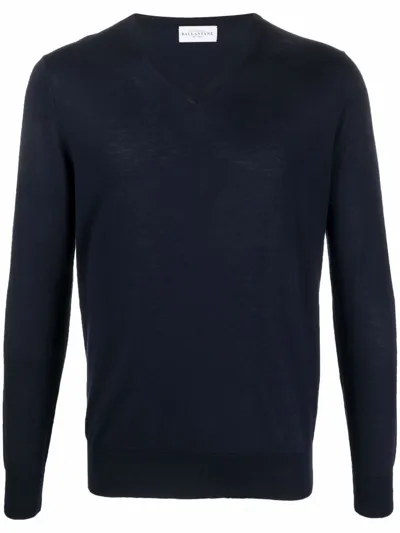 Ballantyne V-neck Cotton Jumper In Blue