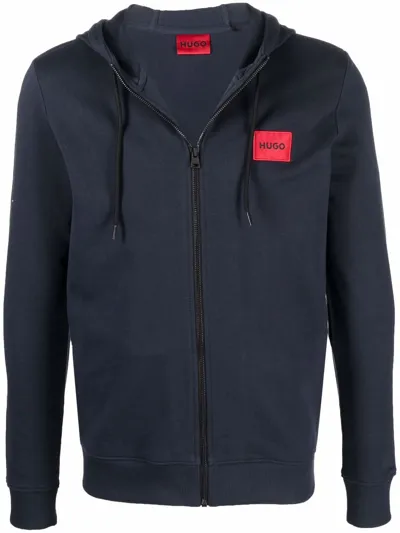 Hugo Daple French Terry Zip Front Hoodie In Blue