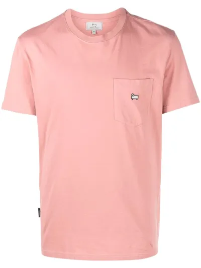 Woolrich Pocket Tee Short-sleeved Round-necked T-shirt Pink Cotton Man