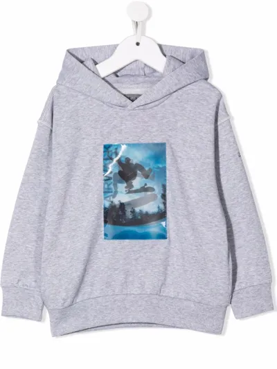 Il Gufo Kids' Airwalk Print Cotton Hoodie In Grey