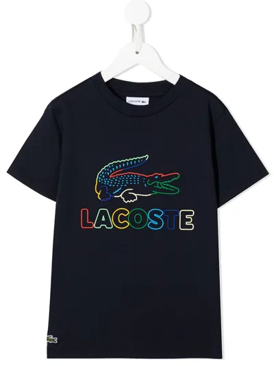 Lacoste Kids' Rainbow Logo-print T-shirt In Blue