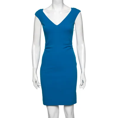 Pre-owned Emilio Pucci Blue Wool Crepe Sleeveless Sheath Dress S