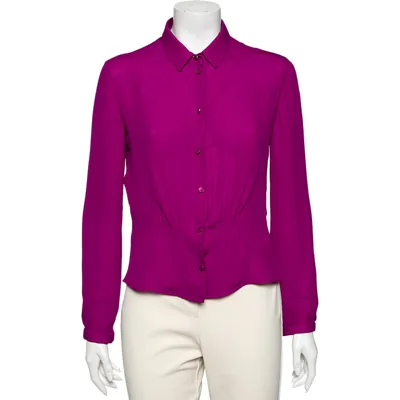 Pre-owned Emporio Armani Purple Silk Button Front Blouse L