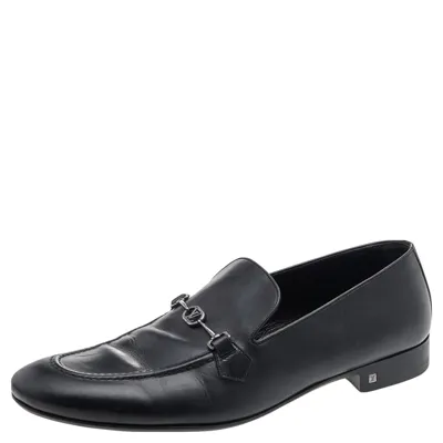 Pre-owned Louis Vuitton Black Leather Slip On Loafers Size 45