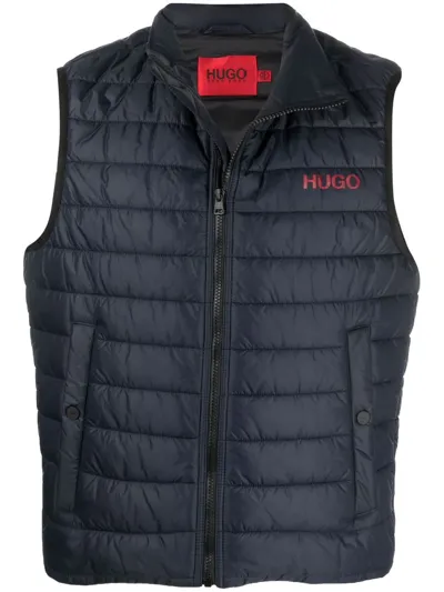 Hugo Logo-print Padded Gilet In Navy