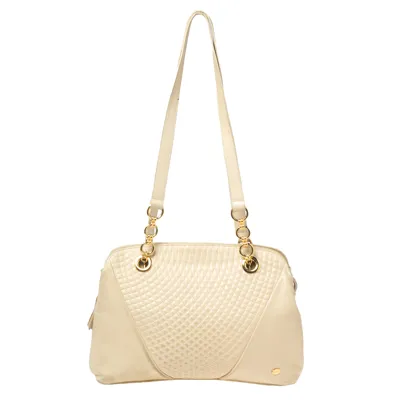 Pre-owned Bally Cream Quilted Leather Fringe Shoulder Bag