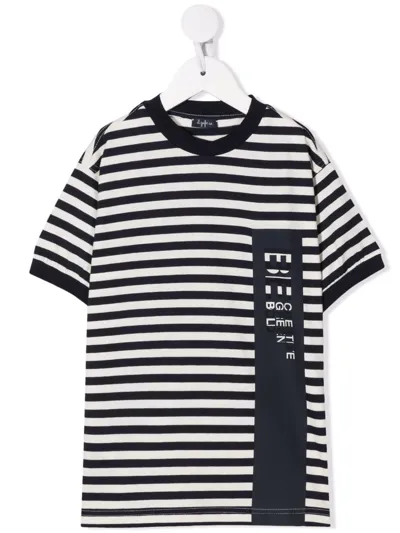 Il Gufo Kids' Striped Slogan-print T-shirt In Blue