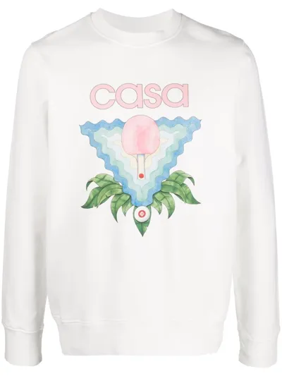 Casablanca White Screen Cotton Sweatshirt With Logo Print