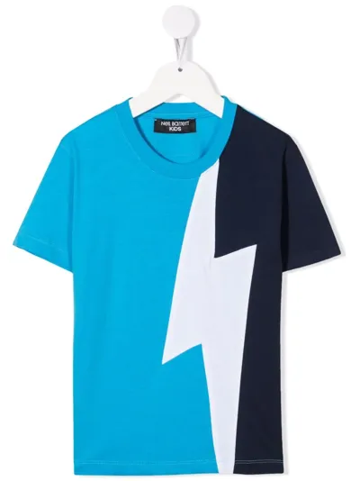 Neil Barrett Kids' Blue Tricolor Lightning T-shirt In Navy