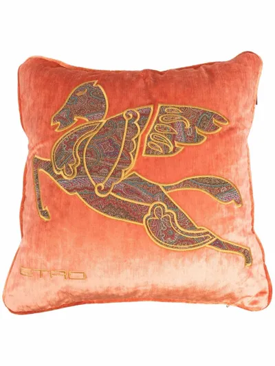 Etro Home Cuscino Ricamato In Orange