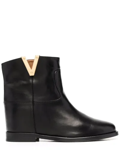 Via Roma 15 Ankle Boots Inside Wedge In Black Leather