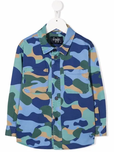 Il Gufo Kids' Camouflage-print Overshirt In Blue