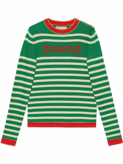 Gucci Striped Cotton Sweater In Green