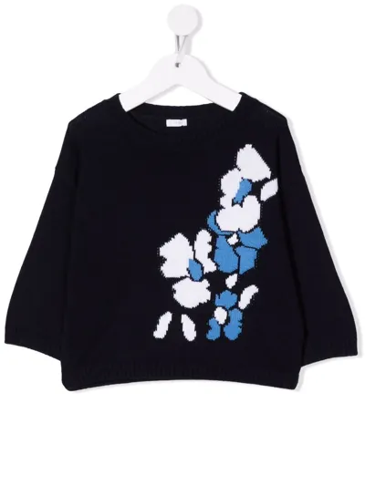 Il Gufo Kids' Intarsia-knit Floral Jumper In Blue