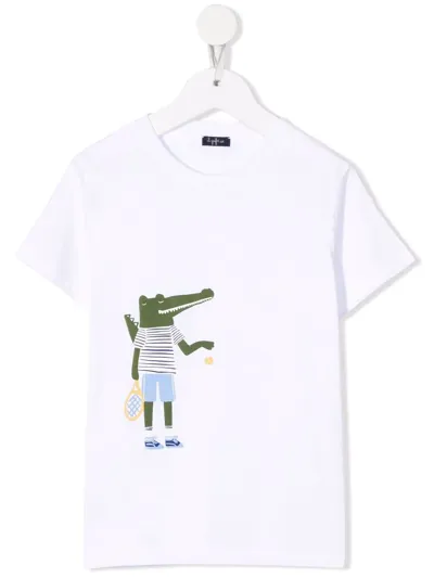 Il Gufo Kids' Crocodile Print T-shirt In White