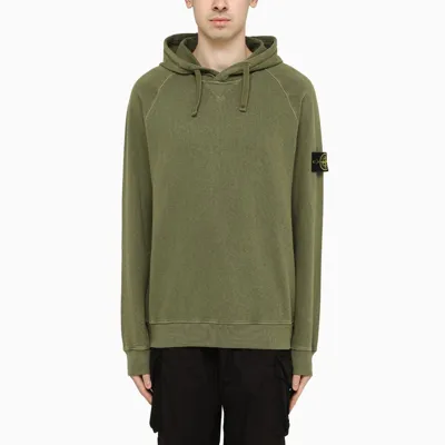 Stone Island Olive Green Sweatshirt Hoodie With Logo Patch