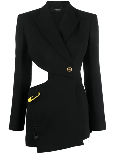 Versace Black Safety Pin Cutout Blazer