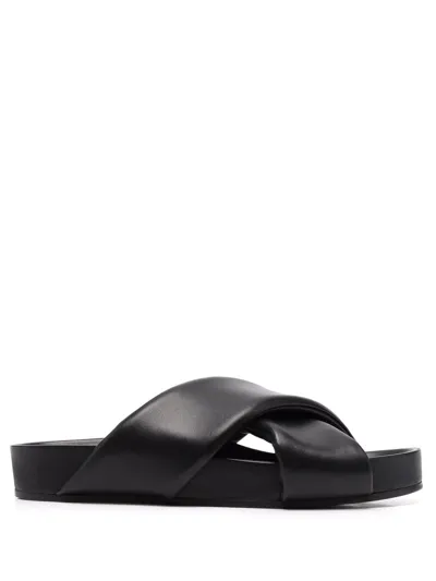 Jil Sander Crossover-straps Leather Sandals In Black