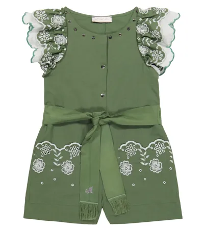 Monnalisa Kids' Broderie Anglaise Cotton Playsuit In Verde Salvia