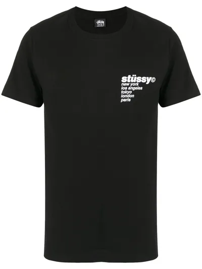 Stussy Strawberry Tee Black Cotton T-shirt With Strawberry Graphic - Strawberry Tee In Nero