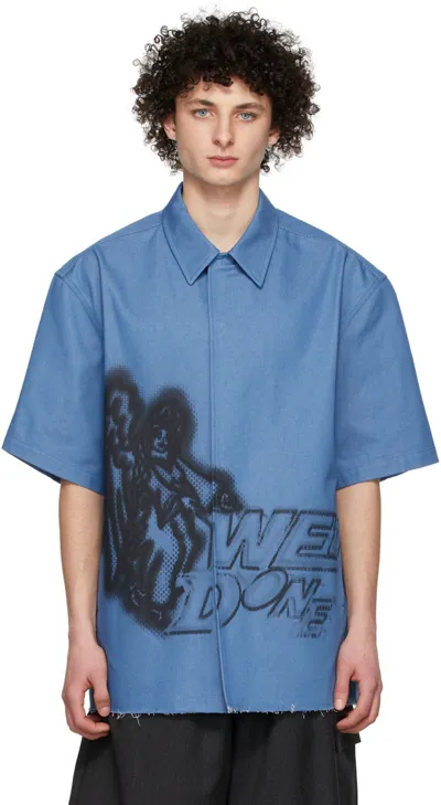 We11 Done Navy Denim Shirt In Blue