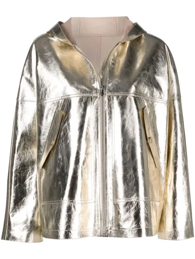 Yves Salomon Metallic-effect Hooded Jacket In Gold