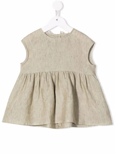 Il Gufo Kids' Linen Peplum-waist Blouse In Green