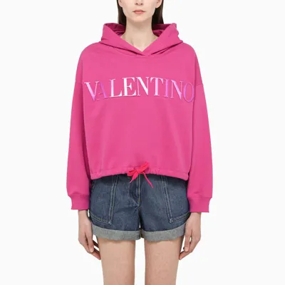 Valentino Fuchsia Logo-print Cropped Hoodie In Pink