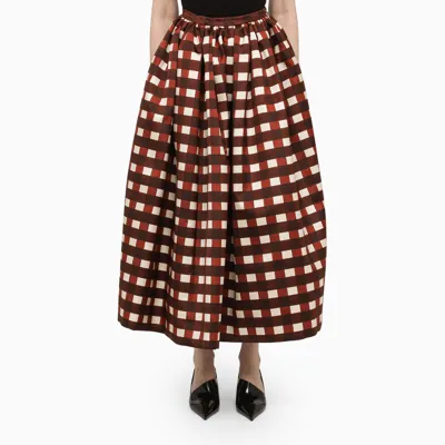 Prada Gingham-print Flared Skirt In Orange