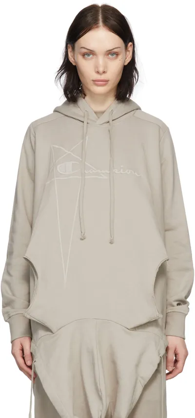 Rick Owens Beige Champion Edition Organic Cotton Hoodie In 08 Pearl