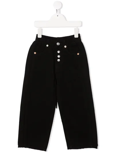 Mm6 Maison Margiela Teen Elasticated-waist Wide-leg Jeans In Black