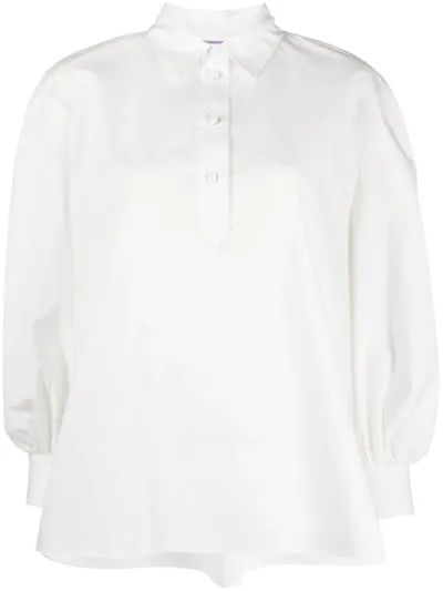 La Doublej Poet-sleeve Poplin Blouse In Weiss