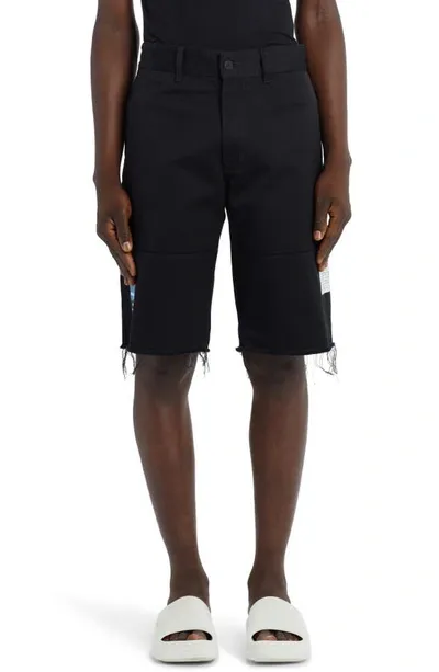 Heron Preston Chino Raw Edge Shorts In Cotton Denim In Black