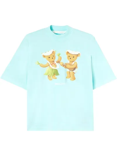 Palm Angels Dancing Bears Oversize Cotton Graphic Tee In Green