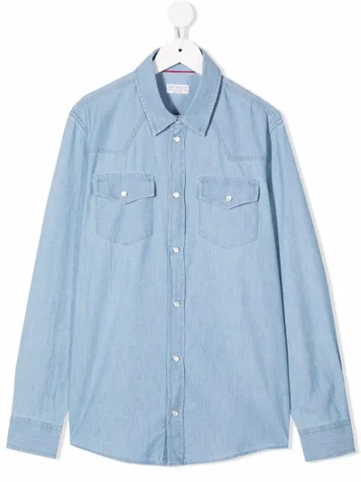 Brunello Cucinelli Teen Button-up Denim Shirt In Jeans