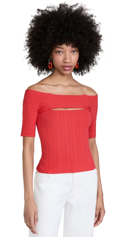 Stella Mccartney Off-shoulder Ribbed Cutout Top In Red