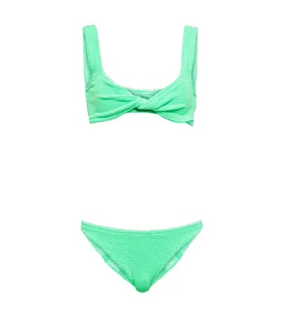 Hunza G Juno Knotted Crinkled Bikini In Green