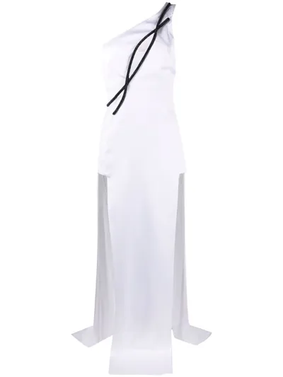 Genny One-shoulder Double-slit Dress In White