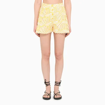 Charo Ruiz Gabrielle Broderie Anglaise Cotton-blend Shorts In Yellow