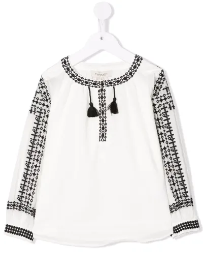 Twinset Teen Embroidered Cotton Blouse In White