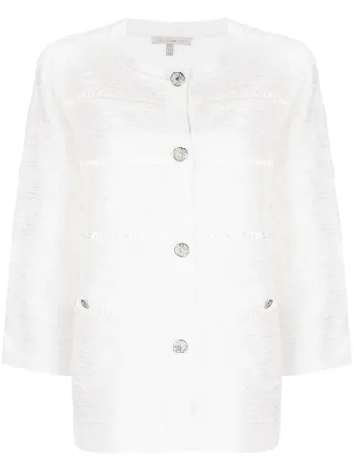 Shiatzy Chen Textured-knit Crop-sleeve Cardigan In White