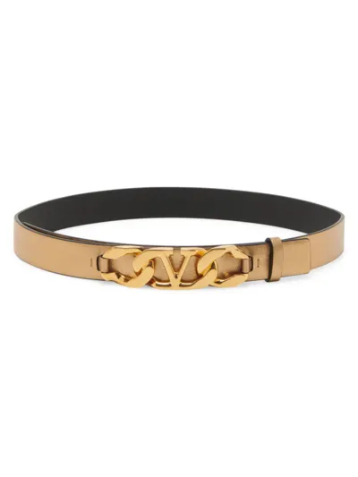 Valentino Garavani Vlogo Chain Metallic Leather Skinny Belt In Gold