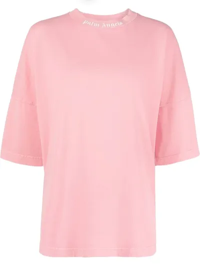 Palm Angels Logo Print Round Neck T-shirt In Pink