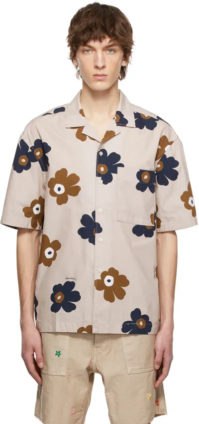 President's Floral-print Short Sleeves Shirt In Beige