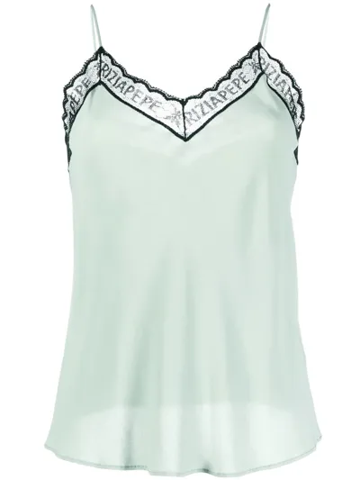 Patrizia Pepe Lace-trim Detail Top In Grün